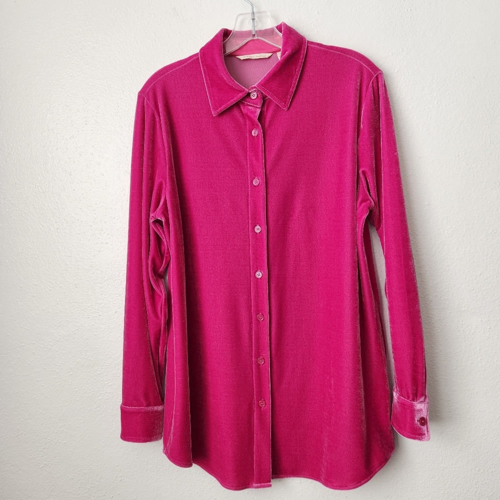 Soft Surroundings Stretchy Velvet Long Sleeve Button Front Tunic Size Small